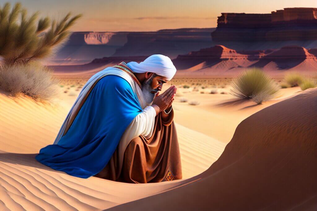 Homem orando no Deserto com a força da palavra de Deus, Bíblia Sagrada, Moisés