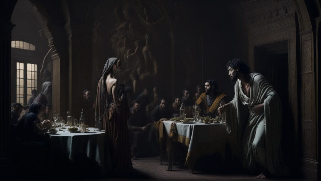 José do Egito na casa de Potifar quando a mulher dele faz falsas acusações e ele é preso, e posteriormente vira escravo.