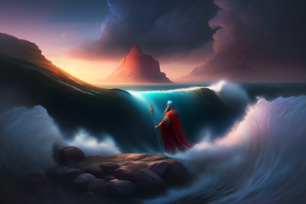 Moisés abrindo o Mar Vermelho, conheça a história deste grande homem da Bíblia e aprenda como superar desafios e dificuldades da vida cristã.