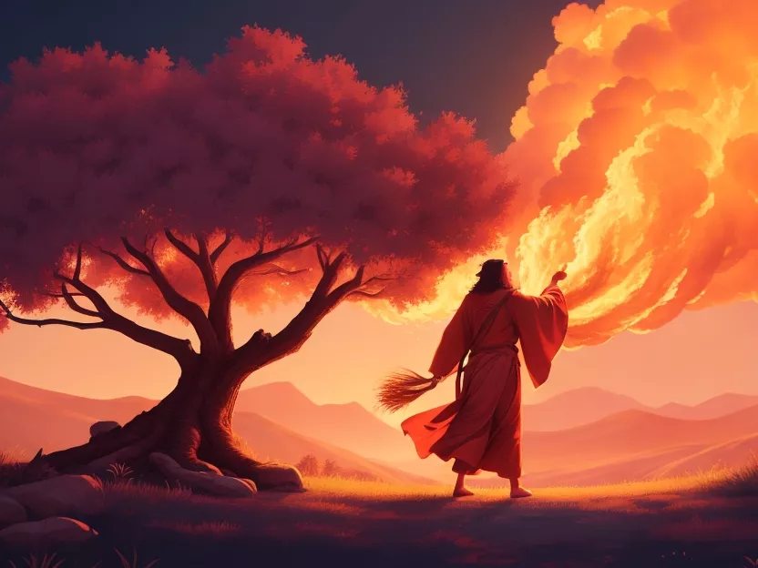 Moises e a sarca ardente segundo a passagem biblica de seu encontro com o poder de Deus