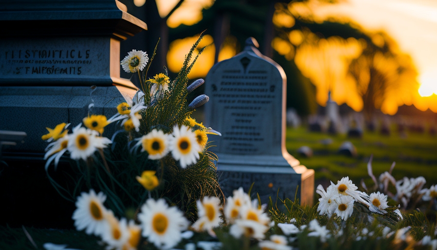 Um cemiterio sereno ao nascer do sol simbolizando esperanca e novos comecos