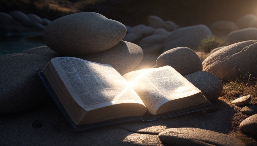 a biblia aberta sobre uma rocha representando a persistencia na palavra do Senhor