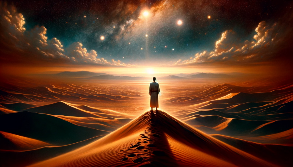 aprendizado do povo de Israel no deserto mostrando uma figura solitaria olhando para o horizonte