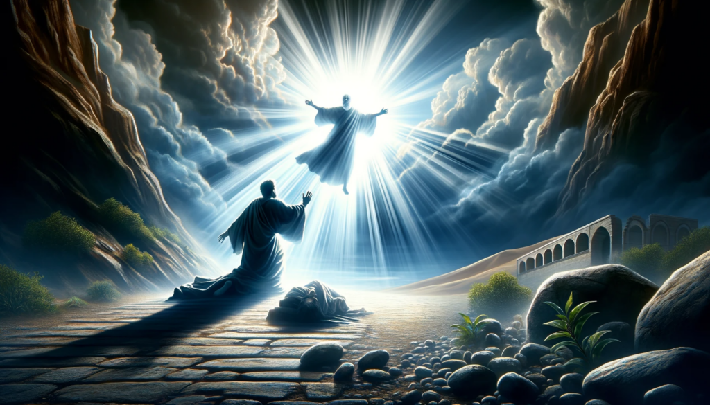 Representação dramática da conversão de Paulo com luz divina.